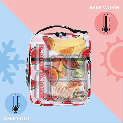 Tirrinia Small Insulated Lunch Bag for Girls, Mini Portable Reusable Thermal Lunch Box Cooler Tote, Watermelon