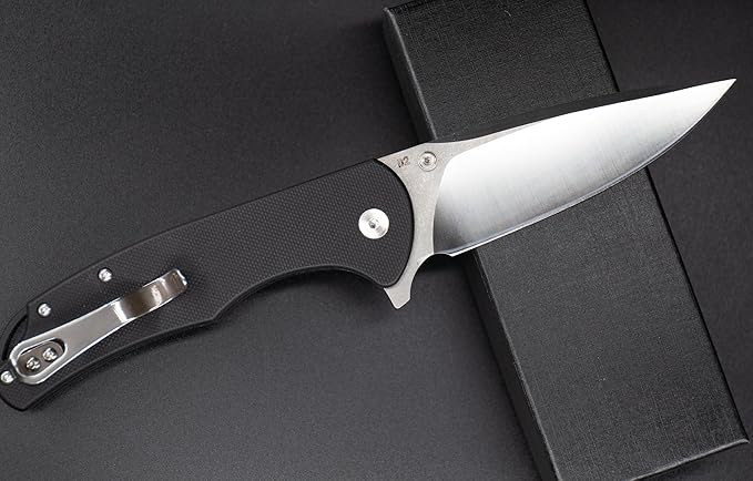 FD04 Folding Pocket Knife, D2 Steel Drop Blade G10 Handle and Button Lock EDC Pocket Cool Knife for Men and Women, Camping Hunting Hiking Fishing Knives Tools (Black Drop)