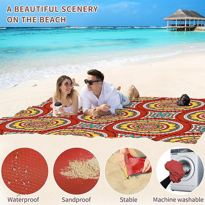 BYDOLL Beach Blanket Waterproof Sandproof 78''×81'' 1-4 Adults Waterproof Sandproof Oversized Lightweight Beach Blanket Large Picnic Mat Beach Blanket for Beach Travel Camping