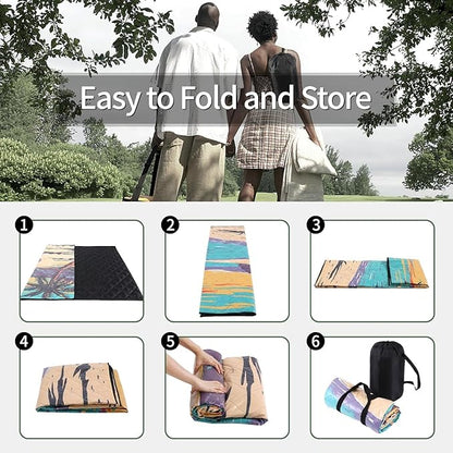 Picnic Blankets 60"x80" Waterproof Portable Outdoor Blanket Sand Proof Packable Beach Mat for Outdoors Camping Essentials Travel Accessories Summer Gifts for Women Adults Who Have Everything