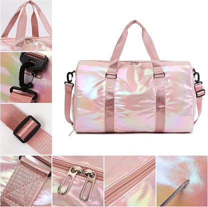 Yaopeing Gym Bag with Shoes Compartment,Sports Duffle Bag for Women,Waterproof Travel Gym Tote Bags for Swimming,Yoga,Fitness,Camping,Pink