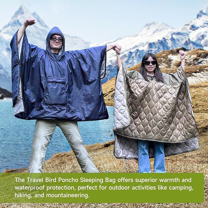 Sleeping Bag for Adult, Wearable Blanket Insulated Poncho Hooded, Sleepingbag Quilt for Winter Camping Hiking Sports