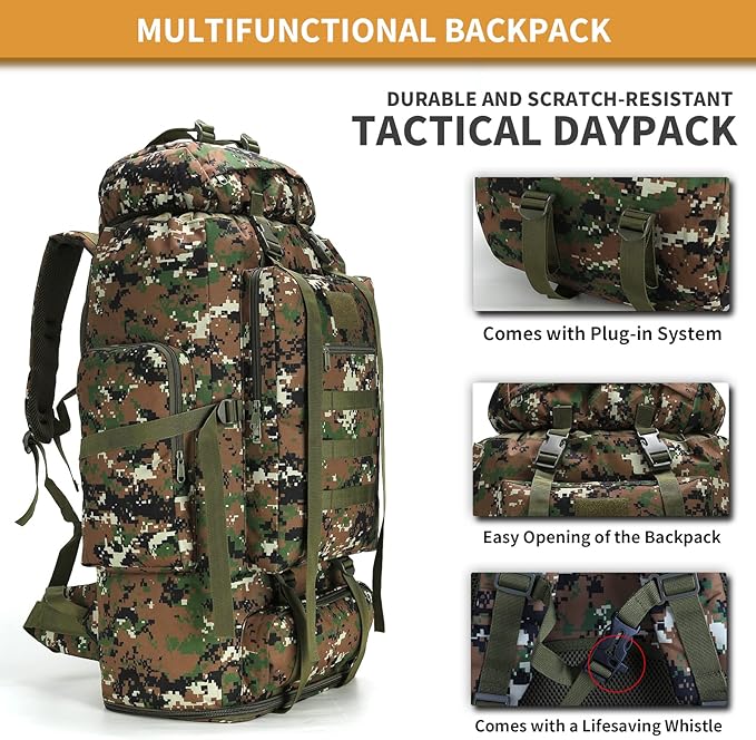 Hiking Daypack for Men Large Army Rucksack molle bag Military Tactical Backpack for Outdoor Traveling Camping