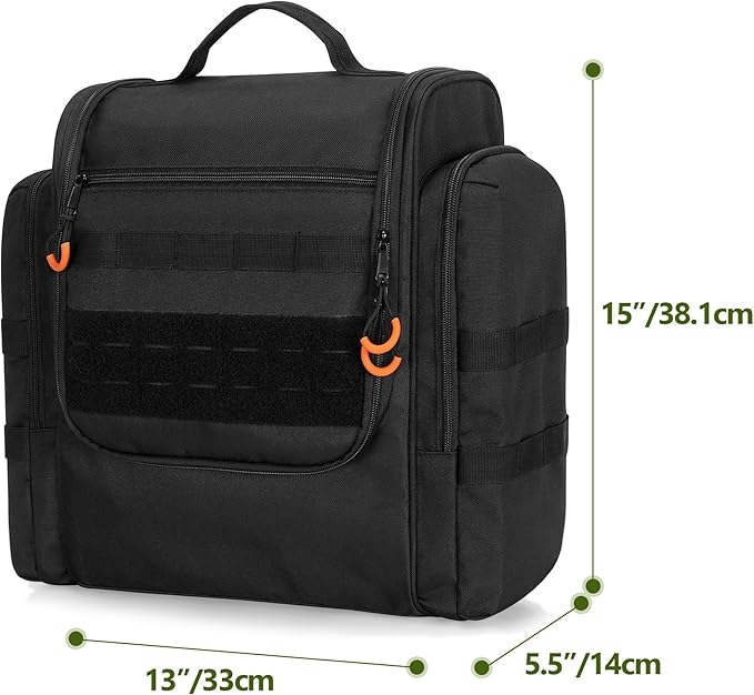 Large Tactical Camping Kitchen Organizer, Hanging Cookware Storage Bag with Paper Towel Holder & Multi Pockets, Portable Camp Utensil Organizer for Outdoor BBQ Cooking Essentials, Bag Only