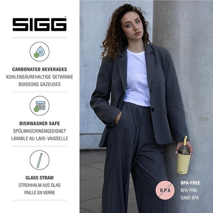 SIGG - Insulated Mug - Travel Mug Helia - With Durable Glass Straw & Cleaning Brush - Leakproof - BPA Free - 18/8 Stainless Steel - 15oz/20oz