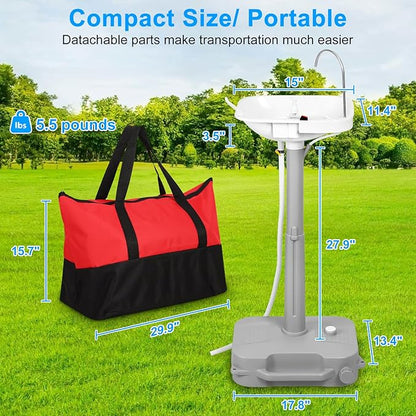 Automatic Portable Sink with Type-c Port, Electric Lightweight Camping Hand Washing Station, Wash Basin with 18L Bottom Water Tank, Soap Dispenser, Towel Holder, for Outdoor, Travel, Boat, Worksite