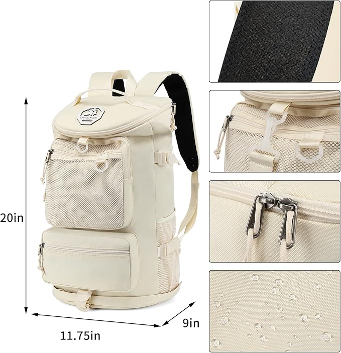 Gym Duffle Bag Backpack 4-Way Waterproof with Shoes Compartment for travel Sport Hiking laptop (Sea salt white) XL
