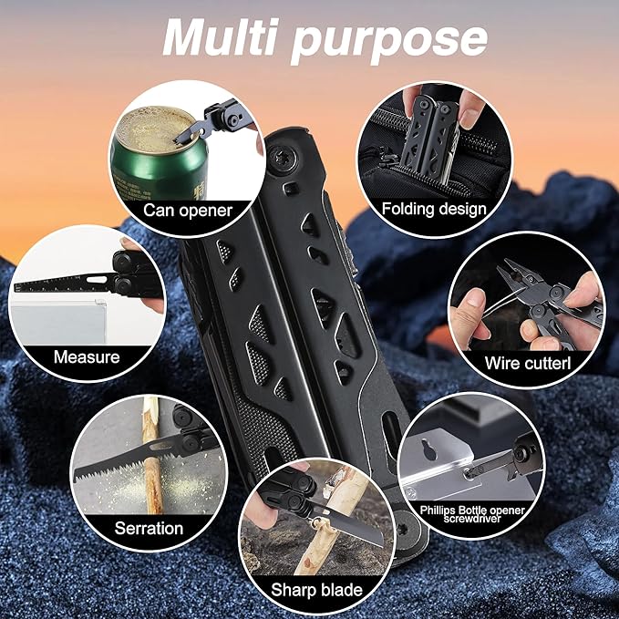 32-in-1 Wingman Multitool with Spring-Action Pliers and Scissors.Premium Replaceable screwdriver head and Wire Cutters Saw.Wave+ Stainless steel multi tools with Nylon sheath(Black)