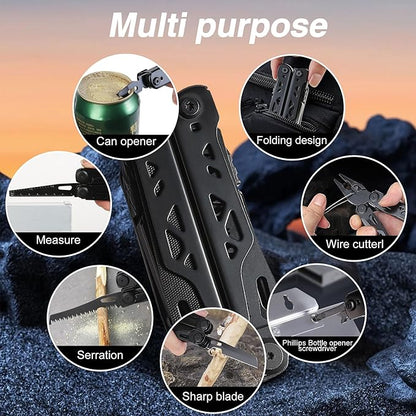 32-in-1 Wingman Multitool with Spring-Action Pliers and Scissors.Premium Replaceable screwdriver head and Wire Cutters Saw.Wave+ Stainless steel multi tools with Nylon sheath(Black)