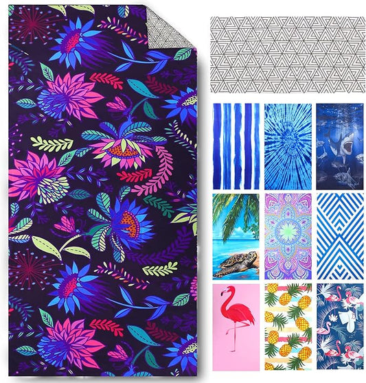 Microfiber Compact Sandproof Pool Beach Towel Blanket - Quick Fast Dry Sand Free Proof Outdoor Clearance Thin Camping Travel Swim Towels Personalized Girls Women Men Adult Friend Gift Boho Black White