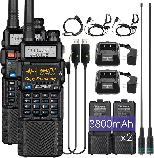 BAOFENG UV-5RX (Upgraded of UV-5R) Multi-Band Ham Radio, 136-174/400-520Mhz Receiving, Two Way Radio with 3800mAh Rechargeable and 711 Antenna (2 Pack)
