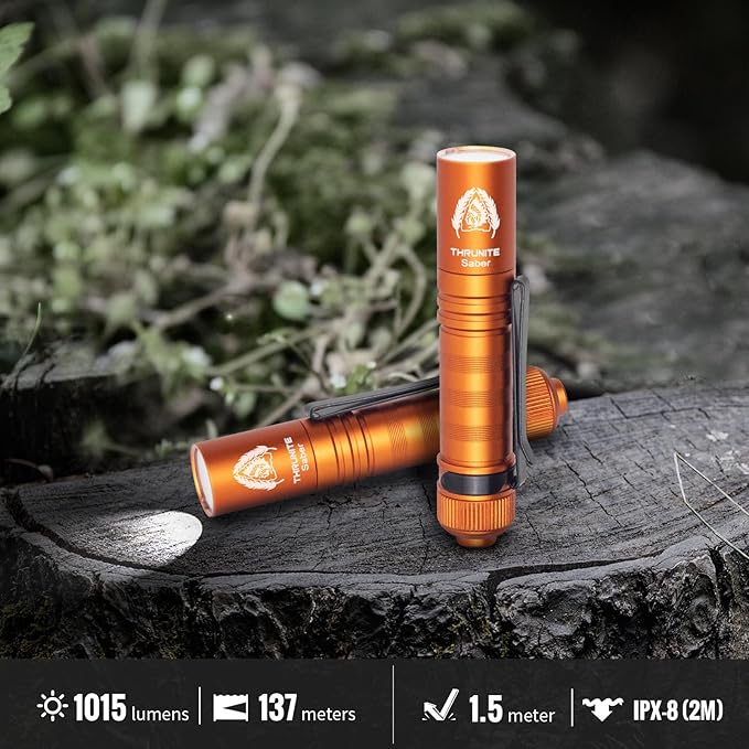 ThruNite BSS Saber 1015 Lumens AA Mini Flashlight Rechargeable, Small EDC Flashlight with Clip High Performance LED Light (Orange)