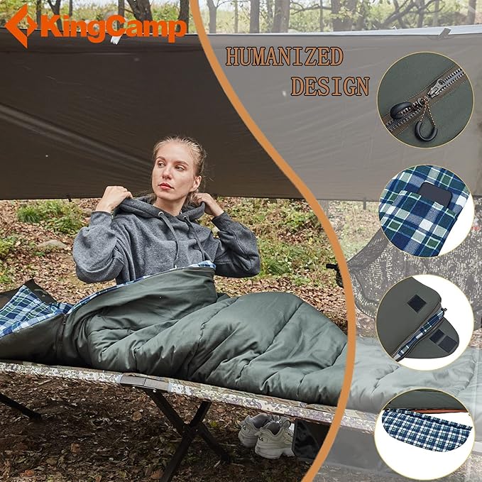 KingCamp 3-in-1 Sleeping Bag for Adults Cold & Warm Weather, XL Size for Big & Tall Individuals, Waterproof, Flannel Lining, Extra Length-Ideal for Camping & Backpacking