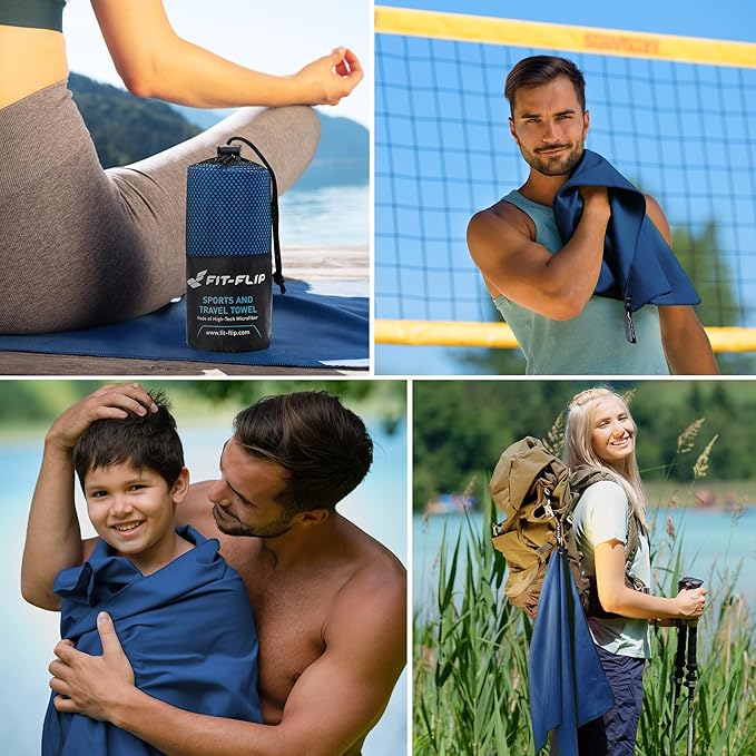 Fit-Flip Travel Towel - Compact & Ultra Soft Microfiber Camping Towel - Quick Dry Towel - Super Absorbent & Lightweight for Sports, Beach, Gym, Backpacking, Hiking and Yoga