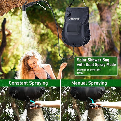 Portable Shower for Camping with a 5-Gallon/20L Capacity,Temperature Gauge & Convenient Shower Nozzle,Enjoy a Hot Solar Shower Anywhere You Travel,Perfect for Beach Trips,Camping,Hiking