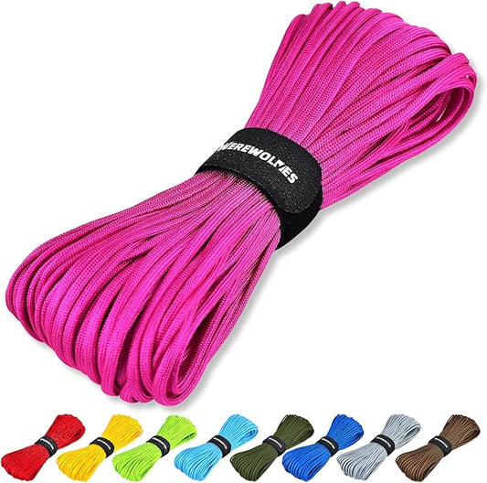 WEREWOLVES Paracord Rope, 7 Strand Type III Parachute Cord 4mm 100ft / 200ft for Crafting, DIY Projects, Survival Bracelets (Rose Pink, 100 ft)