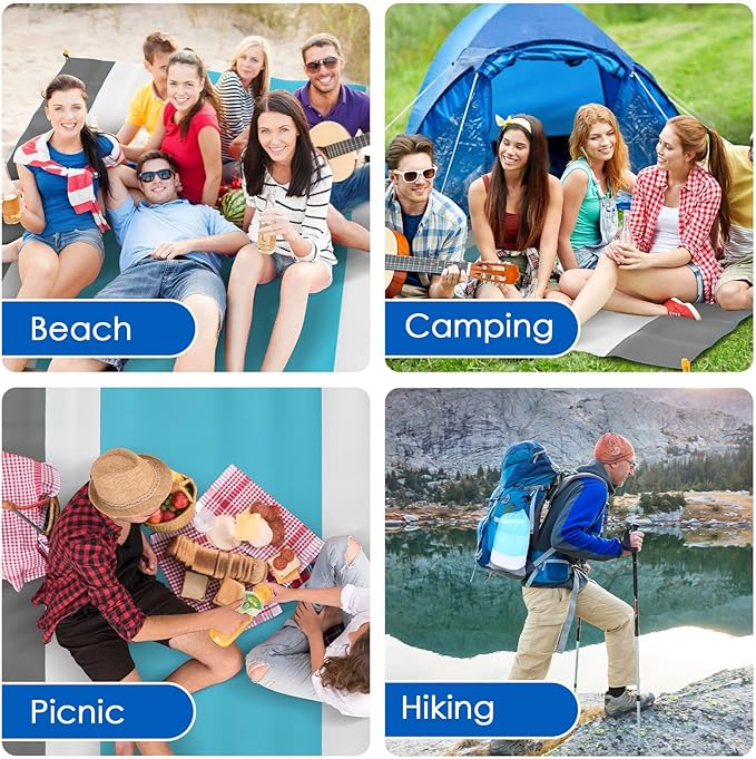 MoKo Sandproof Beach Blanket, Extra Large Beach Mat for Adults with 10 Stakes, Quick Drying Picnic Mat for Beach Travel Camping Hiking