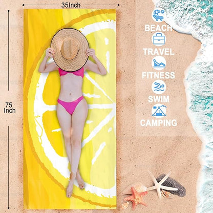 Bnuitland Lemon Pattern Beach Towel (35X75 inches), Oversized Quick Drying Absorbent Sand Free, Cute Towels for Travel Swimming Pool Picnic, 88% Polyester and 12% Polyamide,Yellow