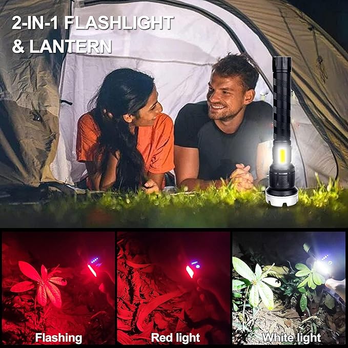 VASTFIRE Rechargeable Flashlights High Lumens 2000000 Zoomable 2023 Best Floodlight Spotlight Strobe Light Lanterns Brightest Flashlight for Emergencies Camping Power Outage Cars