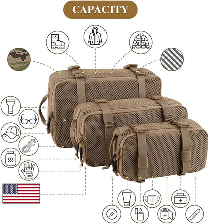 PETAC GEAR 3 PCS Tactical Modular Packing Cubes, Large Capacity Mesh Storage Bag,Outdoor Travel Organize Storage Pouches Bags.