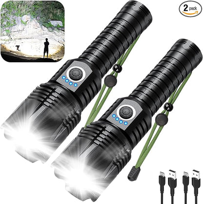 Flashlights High Lumens Rechargeable, 990,000 Lumens High Powerful Flash Lights, Super Bright Tactical Handheld Led Flashlight with 5 Modes, Waterproof for Camping,Emergencies