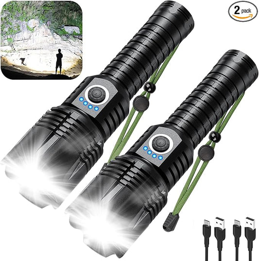 Flashlights High Lumens Rechargeable, 990,000 Lumens High Powerful Flash Lights, Super Bright Tactical Handheld Led Flashlight with 5 Modes, Waterproof for Camping,Emergencies
