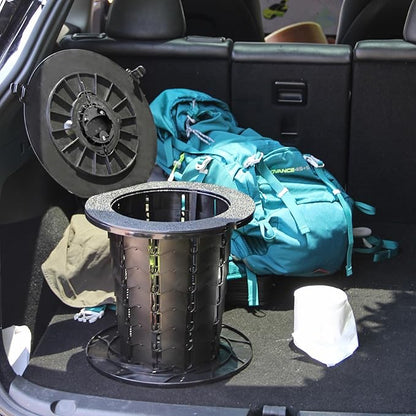 ALEVMOOM Portable Toilet for Adults Outdoor Camping Adjustable Folding Toilet with 6 Garbage Bags,2.8 Pounds Lightweight Portable Potty for Travel/Boat/Road Trips/Beach Black