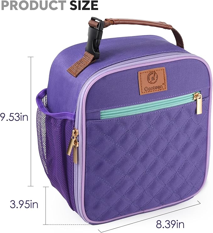 Lunch Bag for Women Men Girls Teens Insulated Leakproof LunchBox for Adult Reusable Lunch Box with Bottle Holder for Work Office School Travel Picnic-Purple/Gray