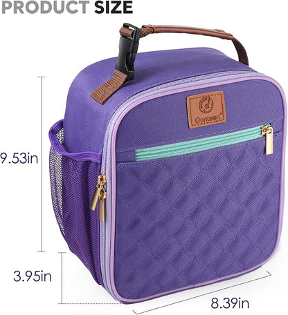 Lunch Bag for Women Men Girls Teens Insulated Leakproof LunchBox for Adult Reusable Lunch Box with Bottle Holder for Work Office School Travel Picnic-Purple/Gray