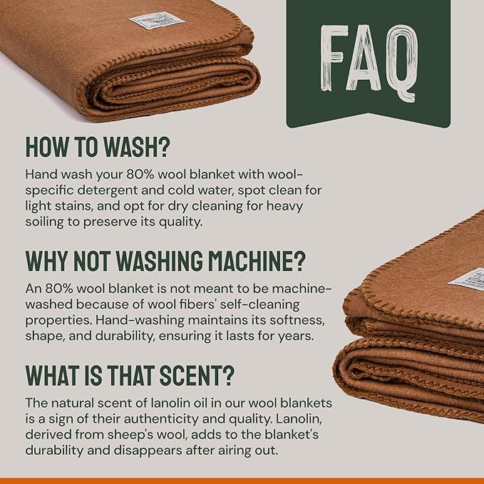 Woolly Mammoth Merino Wool Blanket - Large 66" x 90", 4LBS Camp Blanket | Throw for the Cabin, Cold Weather, Emergency, Dog Camping Gear, Hiking, Survival, Army, Outside, Outdoors – Tan