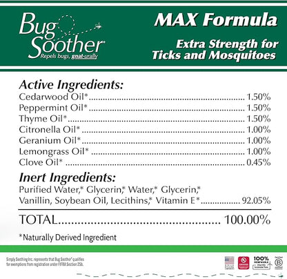 Bug Soother MAX - Natural Gnat, Tick, and Mosquito Repellent, 8 fl oz Bug Spray Deterrent - DEET-Free Safe for Adults and The Environment - Made in USA