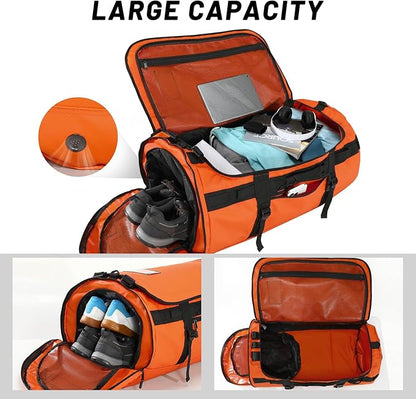 MIER Large Duffle Backpack Sports Gym Bag with Shoe Compartment, Heavy Duty and Water Resistant, Orange, 45L