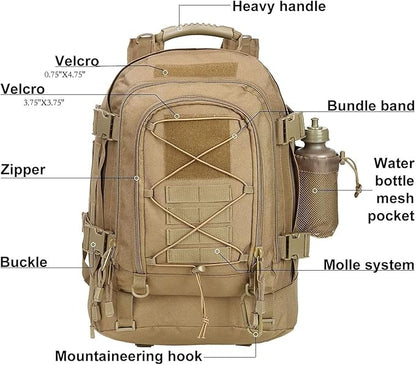 Expandable 40-64L Military Tactical Backpack 3 Day Bag Hiking Gym Sport Camping