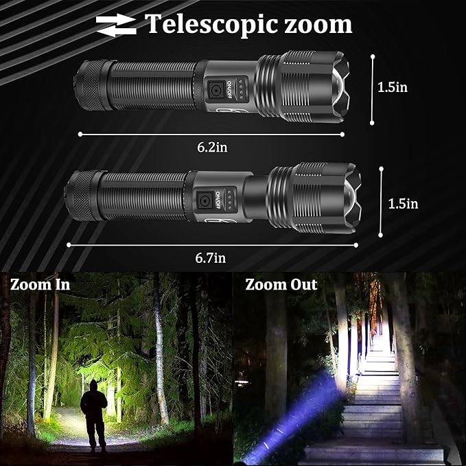 Rechargeable Flashlights 10000 High Lumens, Mini Handheld Flashlights with 3000mAh Battery, 5 Modes, Zoomable, IPX8 Waterproof, USB Tactical Flashlights for Emergencies, Camping, Dog Walking