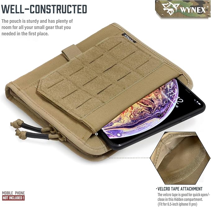 WYNEX Tactical Folding Admin Pouch, Molle Tool Bag of Laser-Cut Design, Utility Organizer EDC Medical Bag Modular Pouches Tactical Attachment Waist Pouch Include U.S Patch