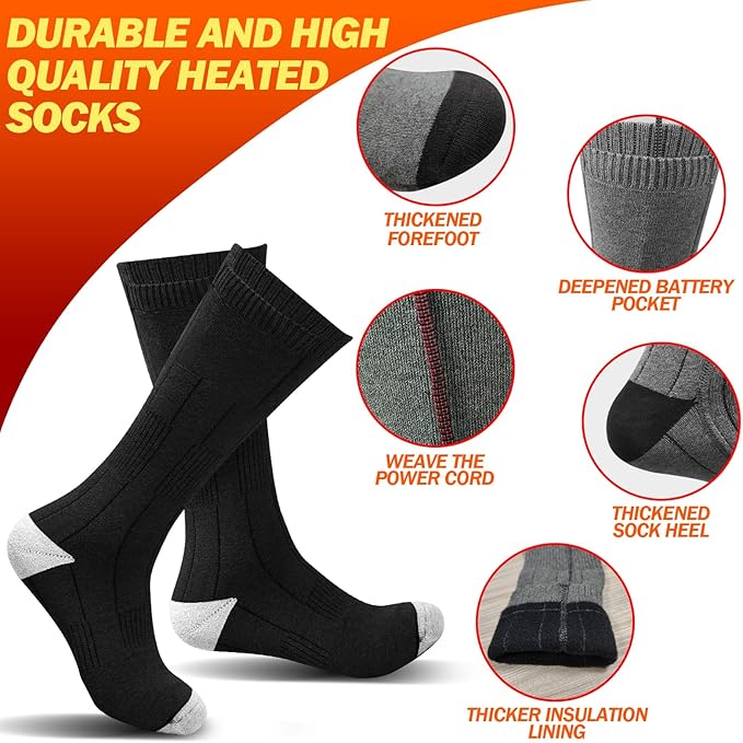 Heated Socks for Men/Women - 5V 5000mAh Battery Powered, Perfect for Outdoor Riding, Camping, Hiking, Motorcycling, and Skiing