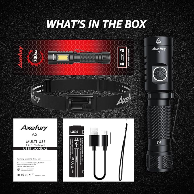 Flashlight, Rechargeable Handheld Flashlight with Removable Headband,Tactical Flashlight with Cob workLight,700 lumens,6 Modes,Waterproof for Camping,Emergency(Battery Included) Gift