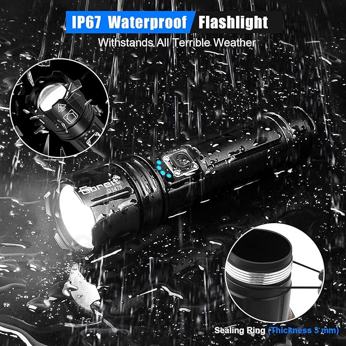 Goreit Flashlight High Lumens Rechargeable, 950000 Lumen Led Flashlights XHP70.2 USB Super Bright Flash Light Battery Powered, Powerful Handheld Flashlights for Emergencies Camping, IP67 Waterproof