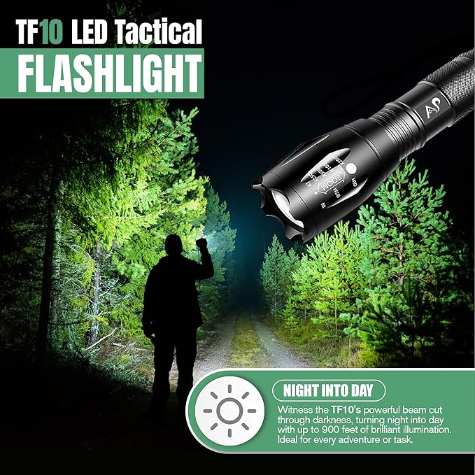 A&P Tactical Flashlight - High Lumens Flash Light, Flashlights for Emergencies, camping lights & lanterns, 5 Modes, Waterproof, Super Bright, Focus, Shock Resistant, Portable, Hiking, Outdoor Activity