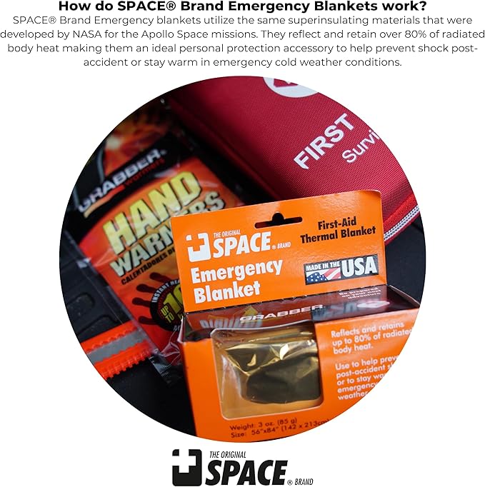 Space Brand Emergency Blanket - Orange/Silver - Waterproof and Windproof Fi
