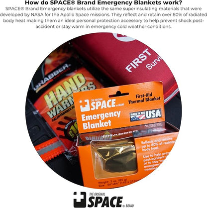Space Brand Emergency Blanket - Orange/Silver - Waterproof and Windproof Fi