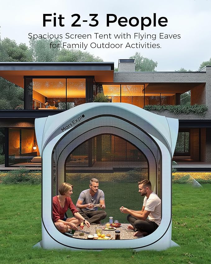 6x6 FT Pop-Up Screen House Tent, Portable Instant Screen Room Canopy with Mesh Doors and Carry Bag for Patio, Backyard, Deck, Camping, and Outdoor Activities,Light Blue