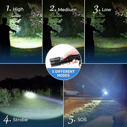 Flashlights High Lumens Rechargeable, 990,000 Lumens High Powerful Flash Lights, Super Bright Tactical Handheld Led Flashlight with 5 Modes, Waterproof for Camping,Emergencies