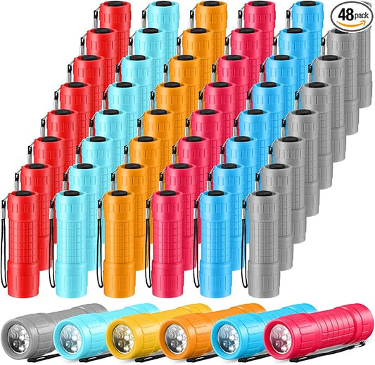 48 Mini Flashlights Bulk for Kids Small Assorted Colors Handheld LED Flashlights with Lanyard for Party Favor, Night Reading, Emergency, Camping(Cute)