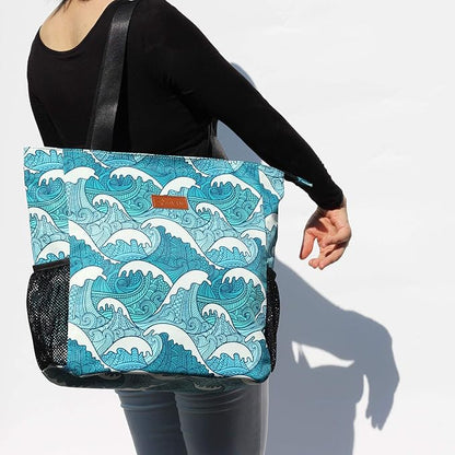 ESVAN Original Floral Water Resistant Large Tote Bag Shoulder Bag for Gym Beach Travel Daily Bags Upgraded