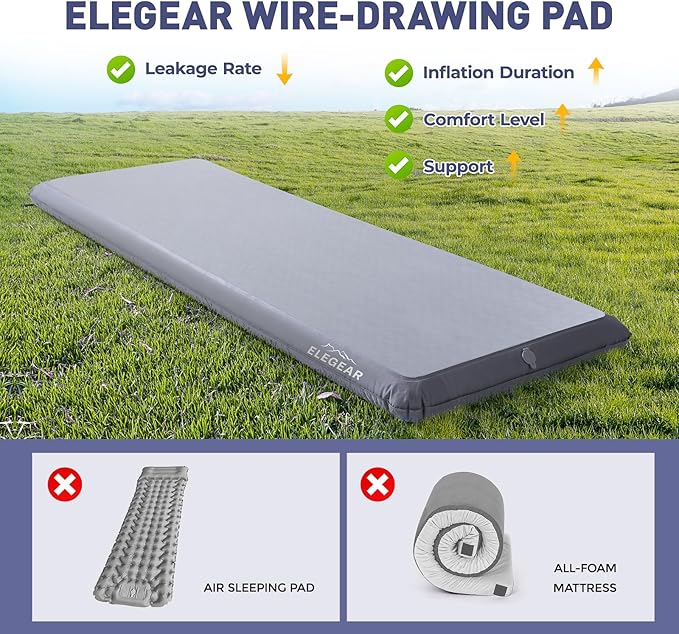 Elegear FiberAir Camping Sleeping Pad, 1100lb Ultra-Support Inflatable Sleeping Pad with Multi-Function Electric Pump, 4’’ Ultra-Thick Camping Air Mattress Pad for Camp/Backpacking/Hiking/Tent/Home