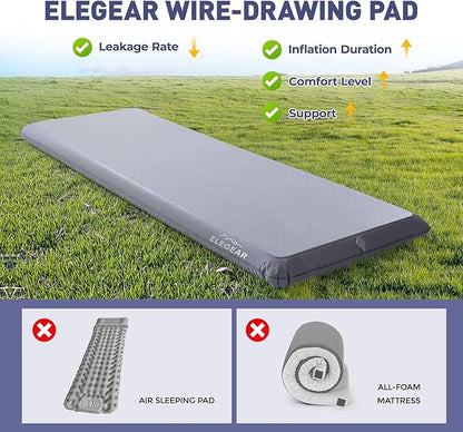 Elegear FiberAir Camping Sleeping Pad, 1100lb Ultra-Support Inflatable Sleeping Pad with Multi-Function Electric Pump, 4’’ Ultra-Thick Camping Air Mattress Pad for Camp/Backpacking/Hiking/Tent/Home