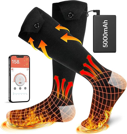 Heated Socks for Men Women with APP Control,5000mAh Rechargeable Electric Heated Socks,4 Heating Settings,Outdoor Camping Skiing Hunting