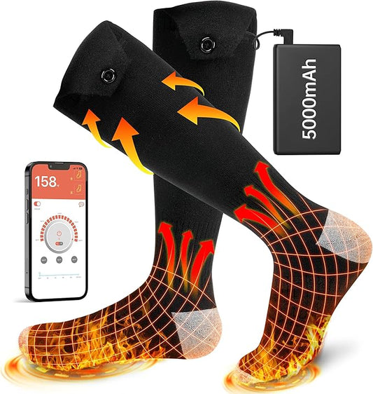 Heated Socks for Men Women with APP Control,5000mAh Rechargeable Electric Heated Socks,4 Heating Settings,Outdoor Camping Skiing Hunting