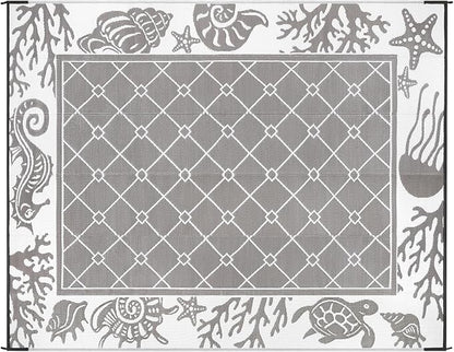 Vaukki Reversible Rugs, Plastic Straw Outdoor Doormat, Fade Resistant Plastic Outdoor Patio Mat, Lightweight Ocean Area Carpet for Patio, RV, Camping, Beach, Deck, Backyard and Picnic (Grey, 8'x10')
